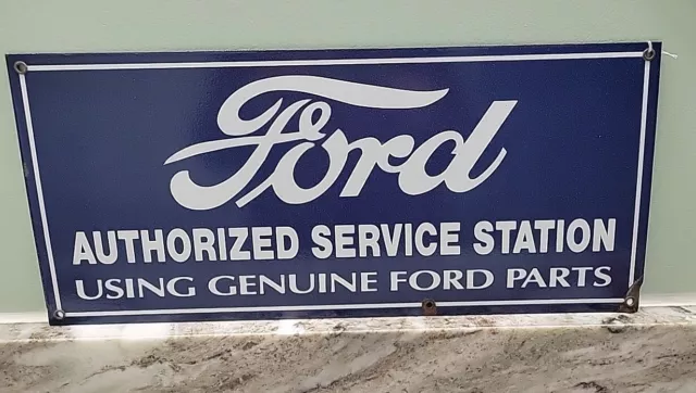 Vintage Ford Sales and Service Sign, Porcelain On Steel, 18x8 Inches