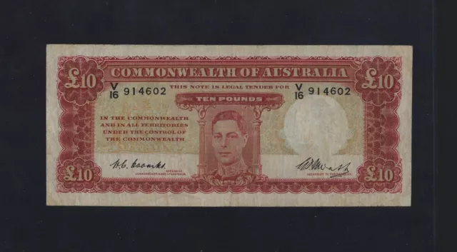 AUSTRALIA 10 POUNDS  1949 P-28c  VF RARE