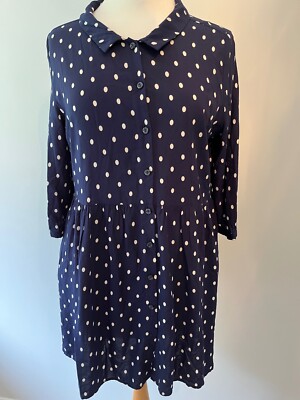 JOULES Navy Blue & White Spot Thurlow Tunic Shirt Dress Top with Pockets Size 12