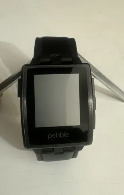 Pebble Smartwatch 401 Black Leather Band Stainless Steel Smart Watch No Box - 1