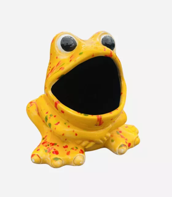 Frog Big Wide Mouth Ceramic Kitchen Sponge Sink Holder Yellow Retro Vintage