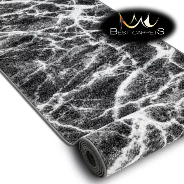 Modern Hall Carpet Runner BCF "MORAD" Marmur Marble ANTHRACITE / BLACK 60-120 cm