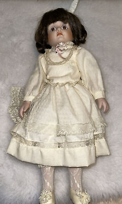 MYD Inc MARIAN YU DESIGNS PORCELAIN BROWN EYED GIRL DOLL 16" LTD ED 1988 VINTAGE