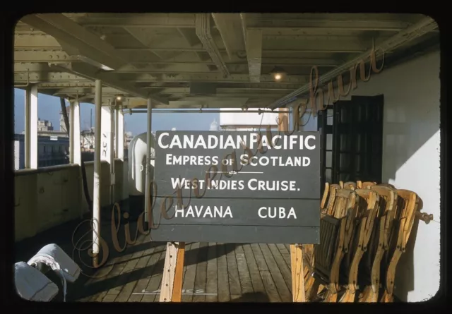 Canadian Pacific Ship Cruise Sign Havana Cuba 35mm Slide 1950s Red Kodachrome