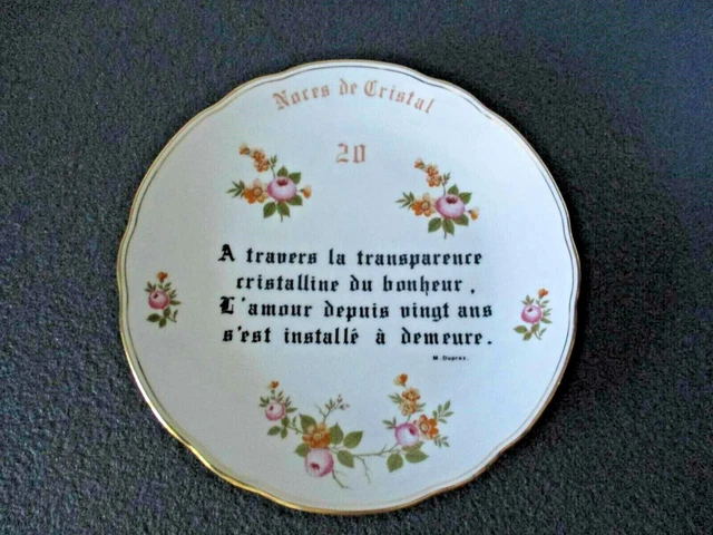 ANCIENNE ASSIETTE ANNIVERSAIRE De Mariage 20 Ans Porcelaine Schimding