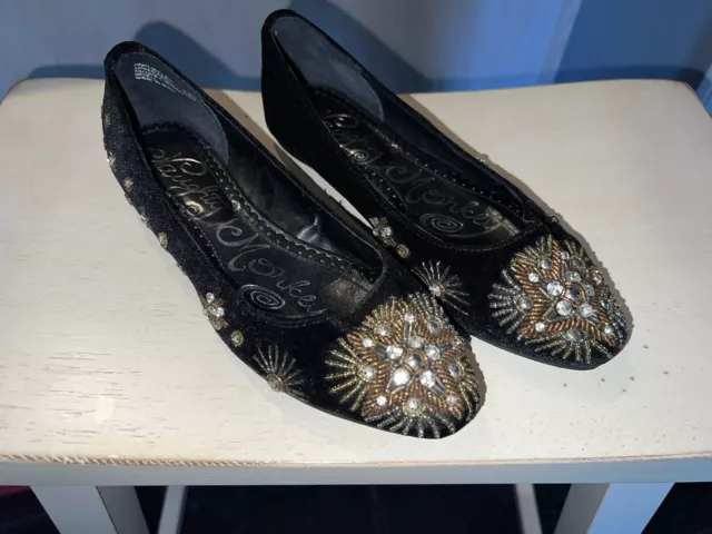 Naughty Monkey Black Velvet Flats Beaded Size 6