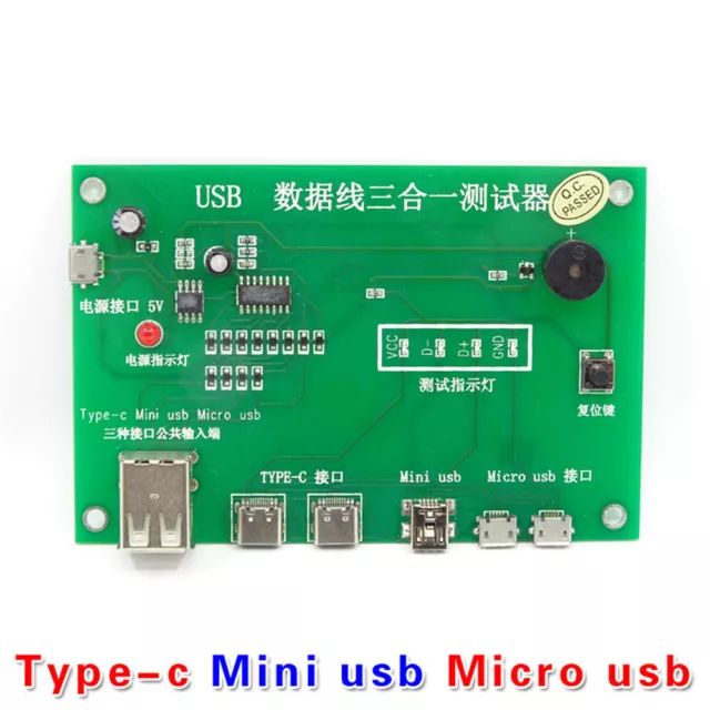 USB Cable Tester USB Data Cord Test Card For Type-c & Mini USB & Micro USB Ports