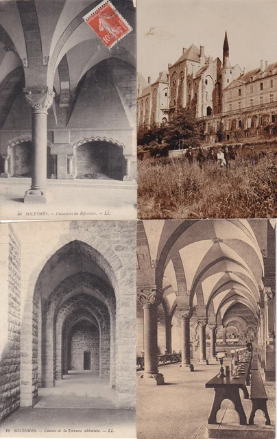 Lot of 4 Antique Old Postcards SOLESMES SARTHE ABBEY 1