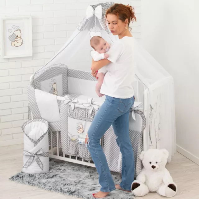 19 Teiliges Babybett Kinderbett Gitterbett Bettwäsche komplett Set mit Matratze