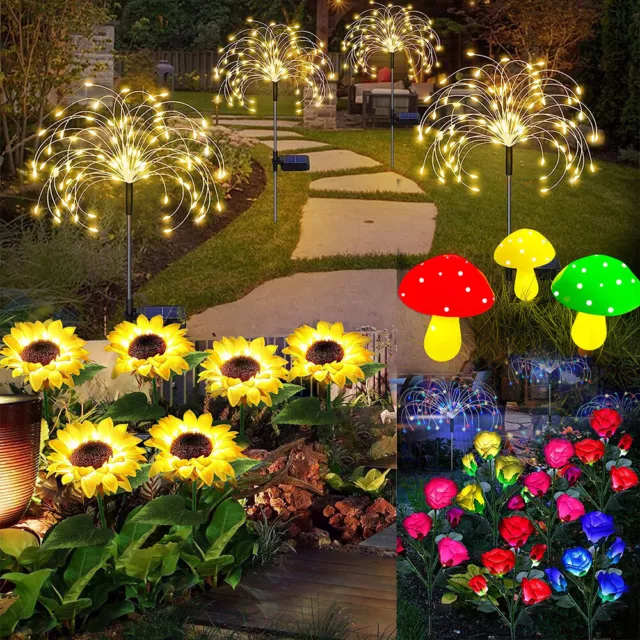 Bulk LED Solar Light Sunflower Rose Mushroom Fireworks Lamp IP65 Waterproof Xmas