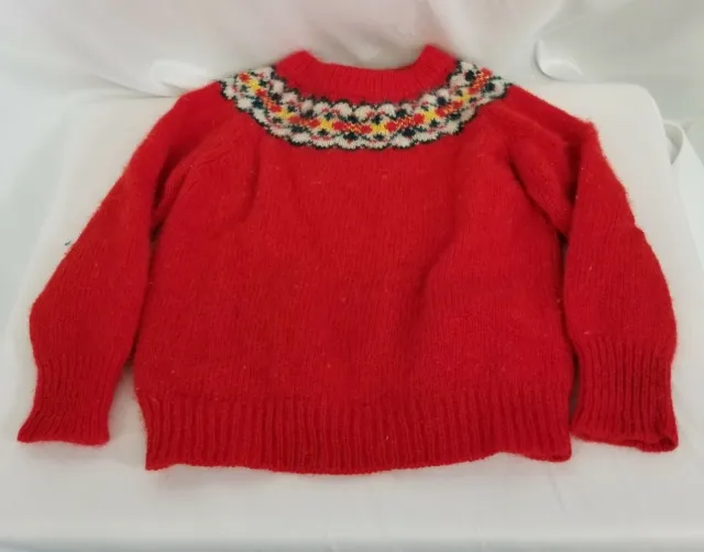 Vintage Royal Mile Edinburgh Red Scottish Wool Fair Isle Kids Pullover Sweater