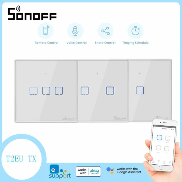 Sonoff EU Smart Wall Touch Light Switch WIFI 1/2/3 Gang Glass Panel APP Control 2