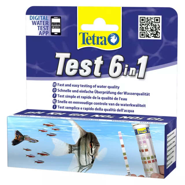 TETRA Test 6 in 1 Misurazione Parametri pH GH KH NO2 NO3 CL2 Acquario 25 Strisce