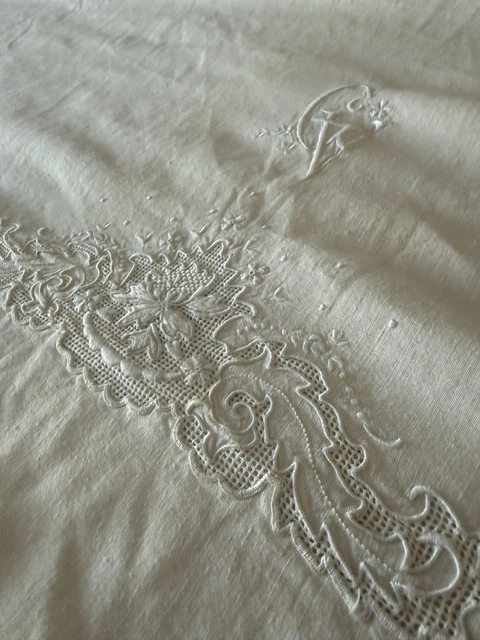 Drap ancien brodé 206x310 EB-224x310 BB-240x330 LG - Linge de maison