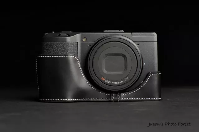 Genuine Real Leather Half Camera Case Bag Cover for Ricoh GR GR II Black