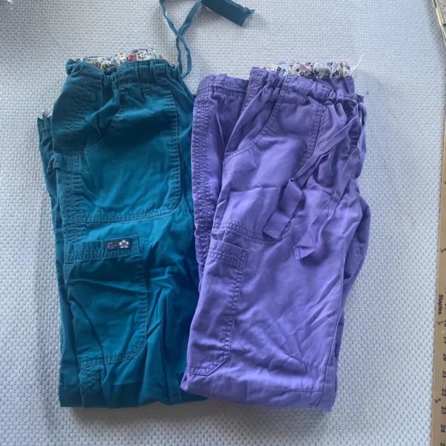 Lot of 2 Koi Scrub Pants Womens Small Tall Teal Purple Kathy Peterson Cargo