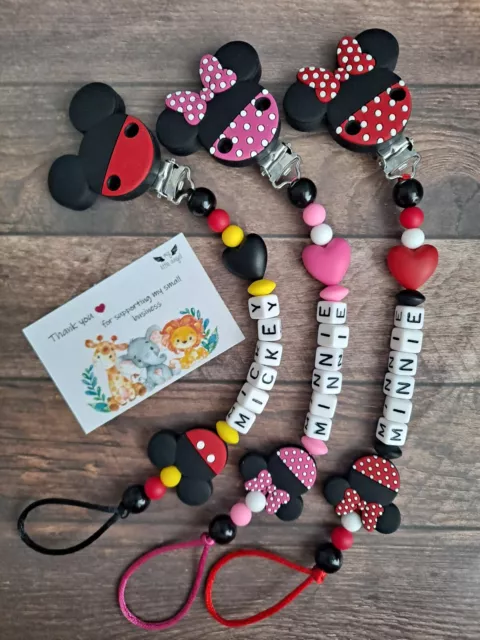 Personalised Silicone Dummy Clip ❤ Minnie/Mickey Mouse Girl/Boy Pacifier MAM