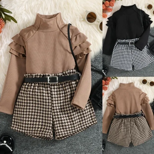 Kids Casual Solid Color 2 Pieces Outfit Girls Photograph Suits Elastic Waist