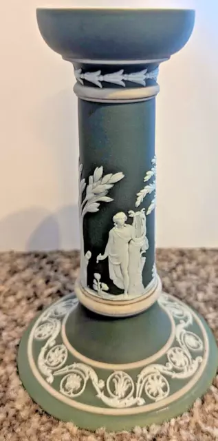 Wedgwood Jasperware Green Mythology Candlestick Holder Sage Greece Vintage 6"