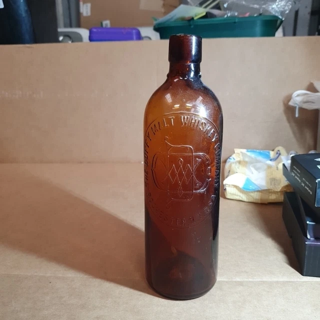 ANTIQUE THE DUFFY Malt Whiskey Company Rochester NY 10" Amber Glass