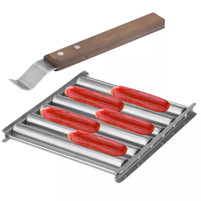 Hot Dog Roller Stainless Steel Sausage Roller Rack with Extra Long Wood Handle