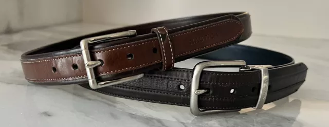 2 Nautica Boys Belts: brown & brown/black reversible w/silver buckles - Size 26