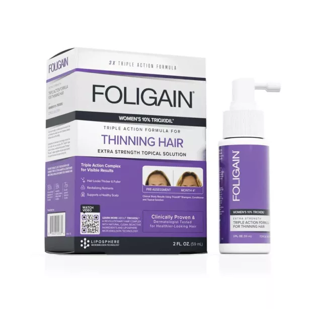 Foligain Trioxidil 10% Traitement chute de cheveux Triple action 4 mois - Femme