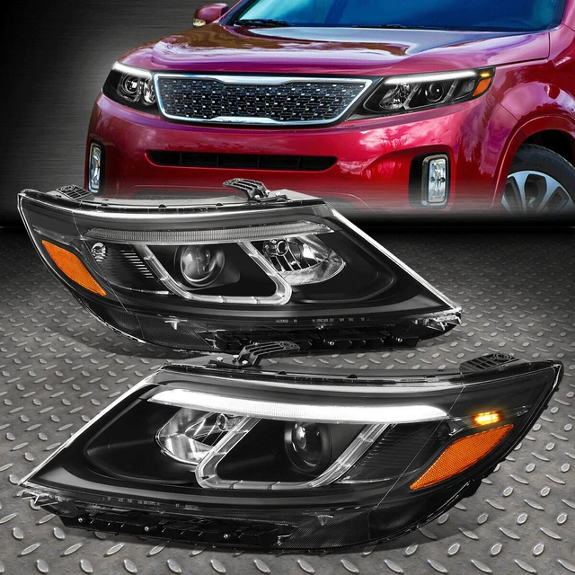 DNA Motoring HL LB KIA14 CH CL1 for 2014 to 2015 Sorento Ex/sx Chrome Housing Clear Corner 3D LED Running Light Bar Projector Headlight Head Lamps