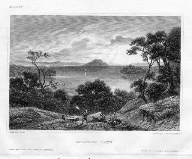 1850 - Saratoga Lake County New York Amerika America Original Stahlstich