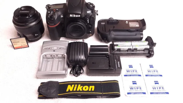Nikon D800E 36.3 MP Digital SLR Camera w/85mm lens + Battery Grip, Black - Nice!