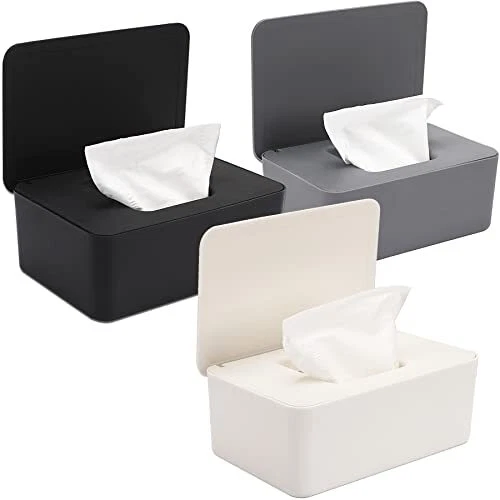 3 Pack Baby Wipes Dispenser Wipe Holder with Lids, Keeps Wipes Fresh, Refillable