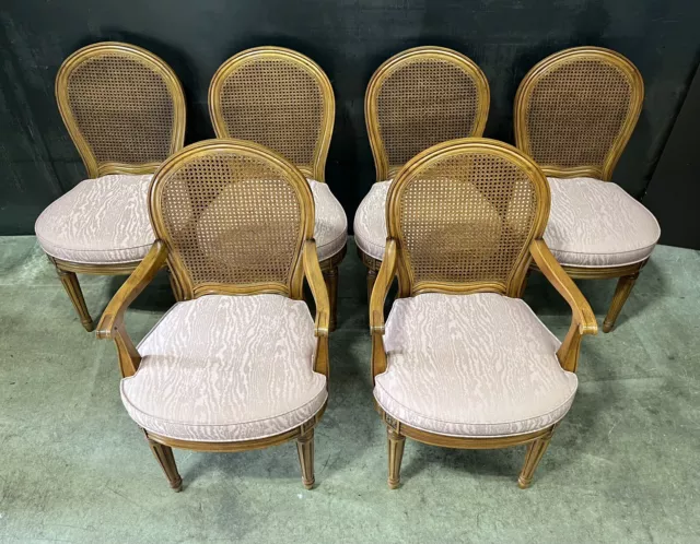6 Henredon “Custom Folio One” French Louis XVI Walnut Cane Dining Chairs