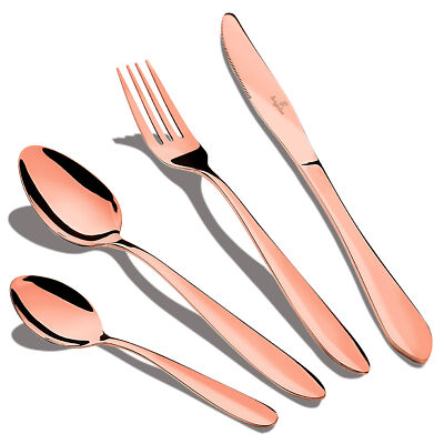 set di posate in rame color argento Berglander Set 24 posate in titanio placcato oro rosa rame lucido servizio per 6 set di posate in rame da 24 pezzi 