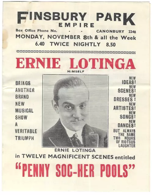 Finsbury Park Empire Attractions Ernie Lotinga Four Skating Ryles Advert 1930s