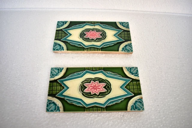 Ancien Saji Carreau Art Nouveau Majolique Japon Rose Céramique Porcelaine Frise