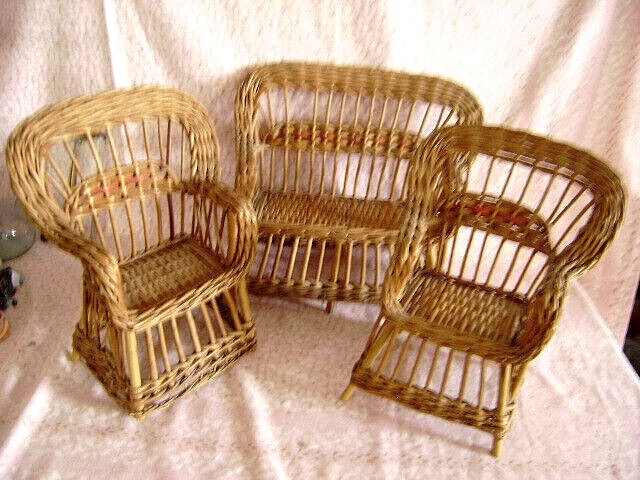 Panier Ancien Poupée Enfant, Osier Tressé Vannerie