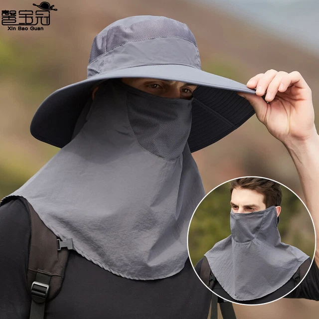 Outdoor mask, big head bib hat, sun protection fisherman hat
