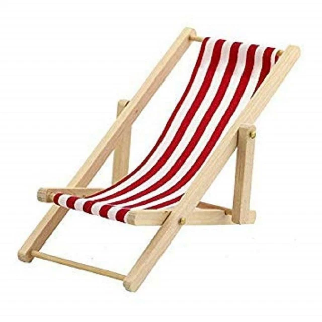 HEMOTON - Set De Plage Miniature : 2 Chaises Longues, 1 Bureau, 2 Tasses - Décoration De Maison De Poupée En Bois Et Tissu