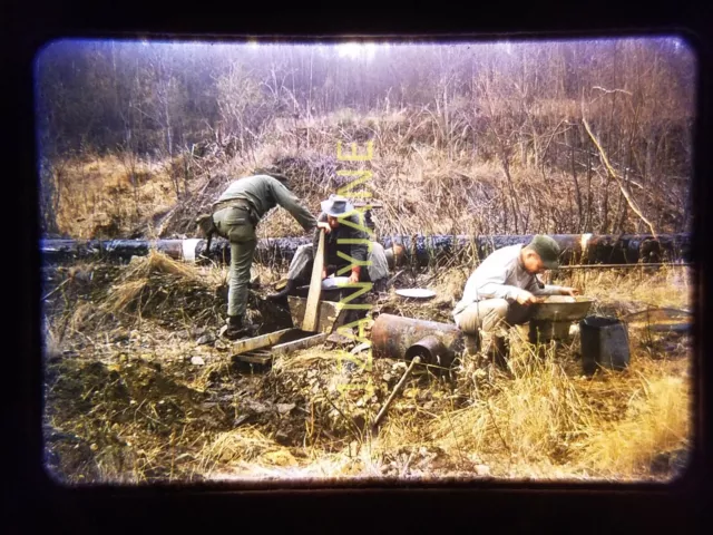 IK09 35MM ORIGINAL SLIDE Three Uniformed Soldiers in Woods with Large Pipe