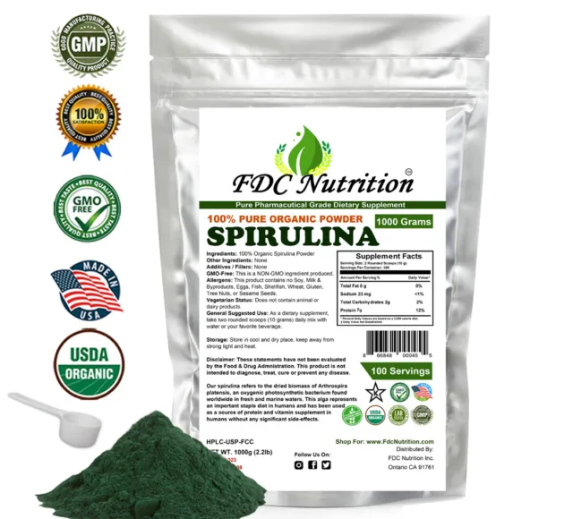 USDA Organic SPIRULINA Powder Green Algae Chlorophyll Non GMO Immune booster