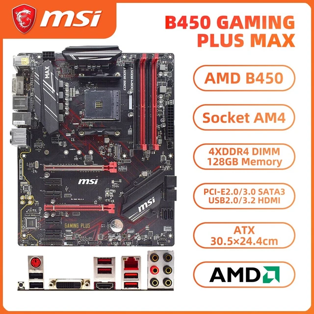 MSI B450 GAMING PLUS MAX Motherboard ATX AMD B450 AM4 DDR4 128GB SATA3