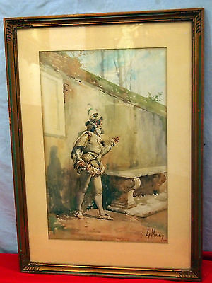 L.meir 19 C Italian Cavalier With Sword 19 C Water Color Signed Fine Details