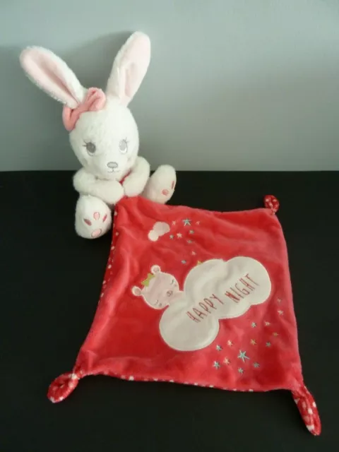 C4 - Doudou Peluche Simba Lapin Blanc Mouchoir Rose Etoile Nuage Et.neuf*