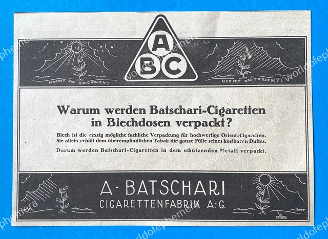 Warum werden Batschari Cigaretten in Blechdosen verpackt Entwurf Arnaud 1925