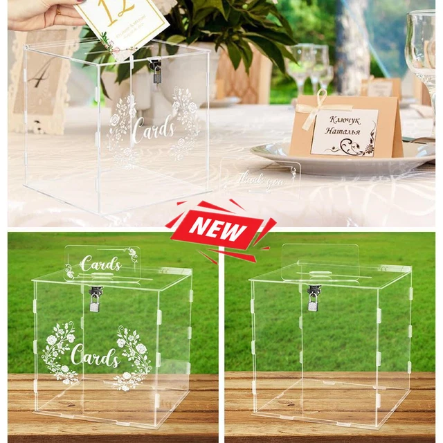 Boite Cadeau Mariage Boîte à Cartes De Mariage Avec Serrure GUDELAK - Boîte Cadeau PVC Blanc Élégante Avec Impression Marguerites Pour Réception
