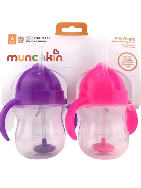 2 pack Munchkin Any Angle Weighted Flexi Straw Cup - 7 oz ea for 6 M+ FAST SHIP