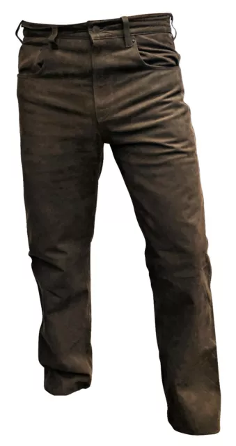 Jeans IN Pelle Braun Morbido Pantaloni da Stivale Moto Wildlederhose Trachten