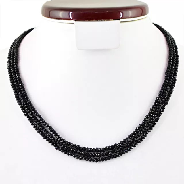 110.00 Cts Natural 3 Line Rich Black Spinel Round Faceted Beads Necklace(Rs)