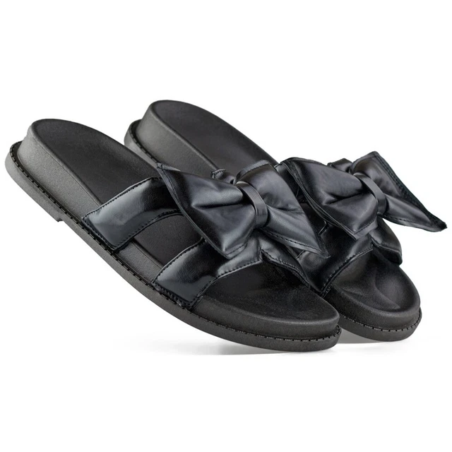 CIABATTE DA DONNA nere con fiocco realizzate in ecopelle nero EUR 28 84 PicClick IT