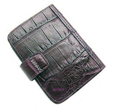 Purple Genuine Crocodile Belly Skin Leather Id Card Holders Wallet Brand New